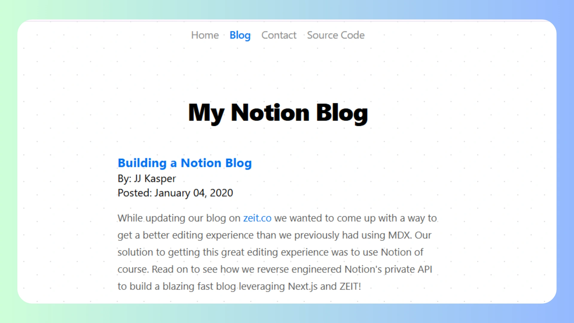 Notion Backed Blog by Vercel