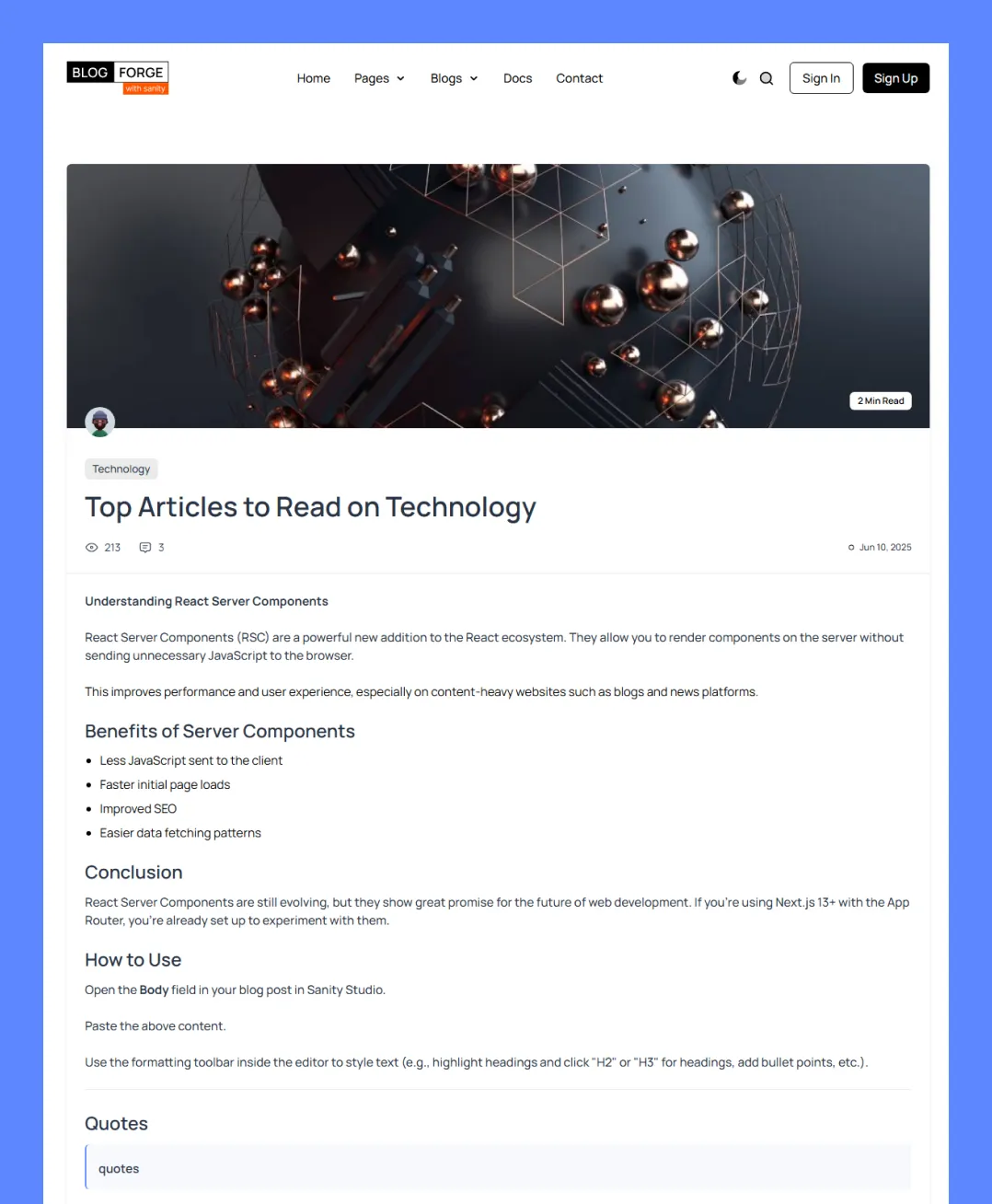 Blog Detail Page