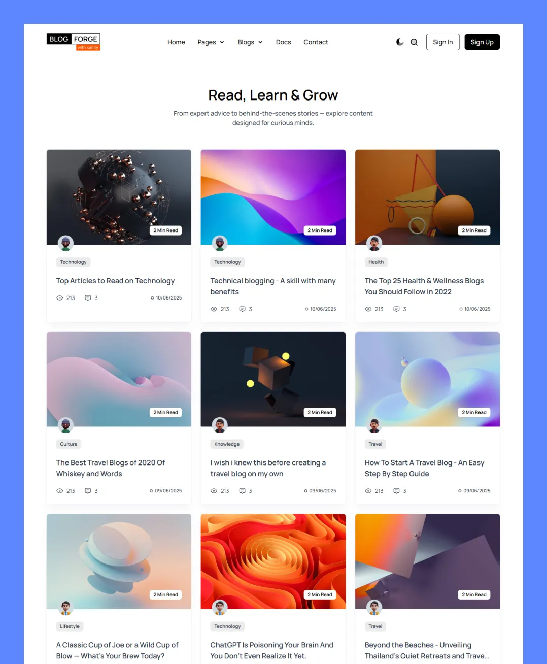 Blog List Page ( 3 column )