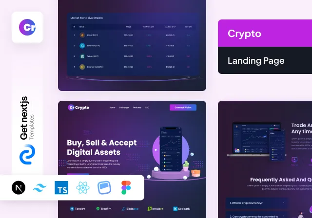 Live Preview Crypto Free NextJs Landing Page Template with Tailwind CSS Headless UI