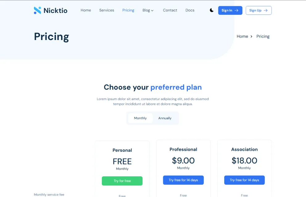 Pricing Page