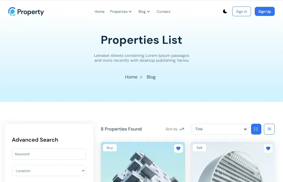 Property List Page